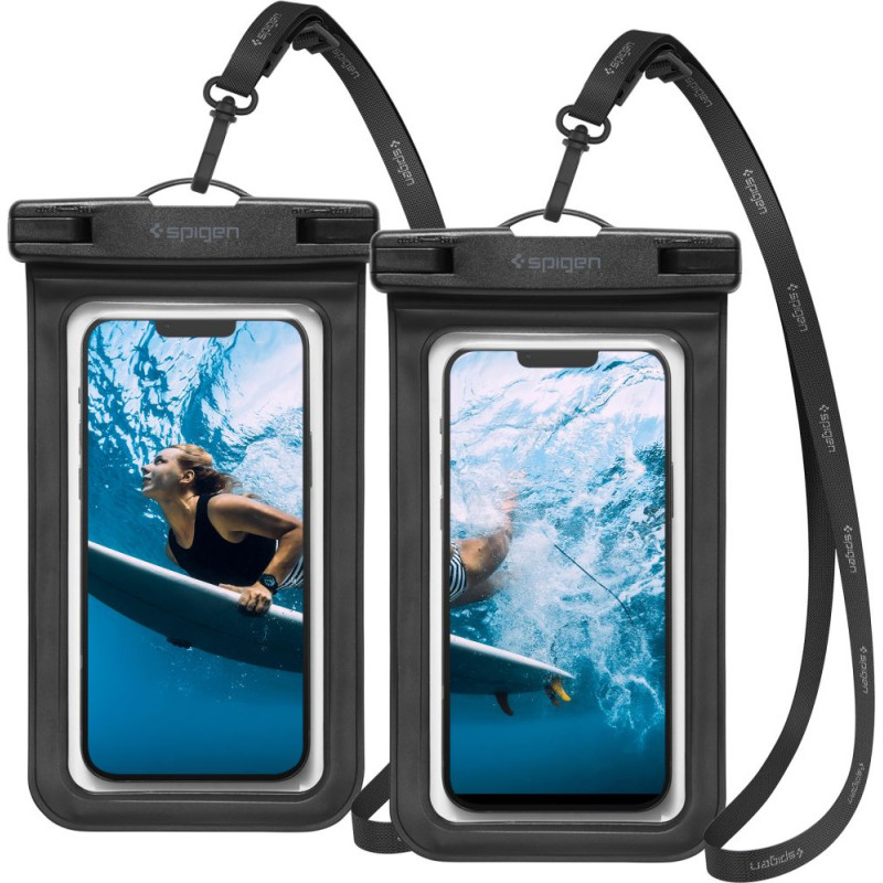 Wodoodporne uniwersalne etui Spigen A601 Universal Waterproof Case Black [2 PACK]