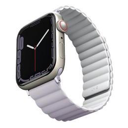 Pasek UNIQ Revix Apple Watch 4/5/6/7/SE/8/9/Ultra 44/45/49mm Reversible Magnetic lilak-biały/lilac-white