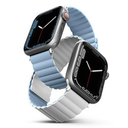 Pasek UNIQ Revix Apple Watch 4/5/6/7/SE/8/9/Ultra 44/45/49mm Reversible Magnetic biały-niebieski/white-blue