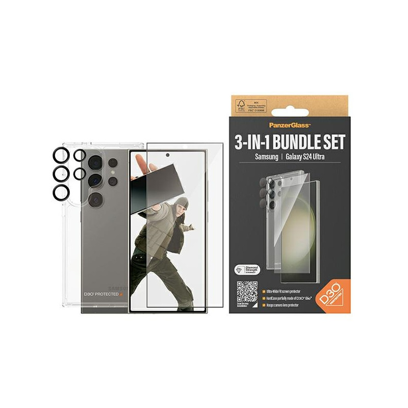 Zestaw PanzerGlass Bundle 3in1 Samsung Galaxy S24 Ultra Hardcase + Screen Protector + Camera Lens