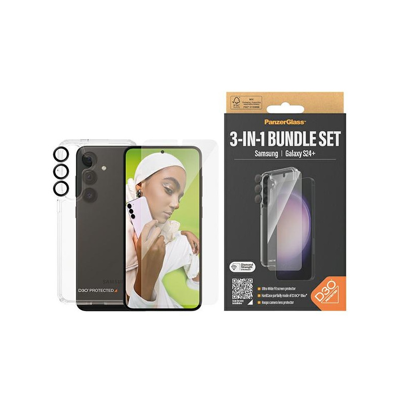 Zestaw PanzerGlass Bundle 3in1 Samsung Galaxy S24+ Plus Hardcase + Screen Protector + Camera Lens