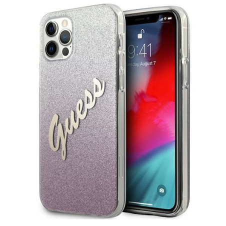 Etui Guess GUHCP12LPCUGLSPI Apple iPhone 12 Pro Max różowy/pink hardcase Glitter Gradient Script