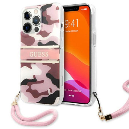 Etui Guess GUHCP13XKCABPI Apple iPhone 13 Pro Max różowy/pink hardcase Camo Strap Collection