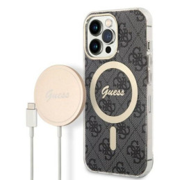 Zestaw Guess etui + ładowarka bezprzewodowa GUBPP13XH4EACSK Apple iPhone 13 Pro Max czarny/black hard case 4G Print MagSafe