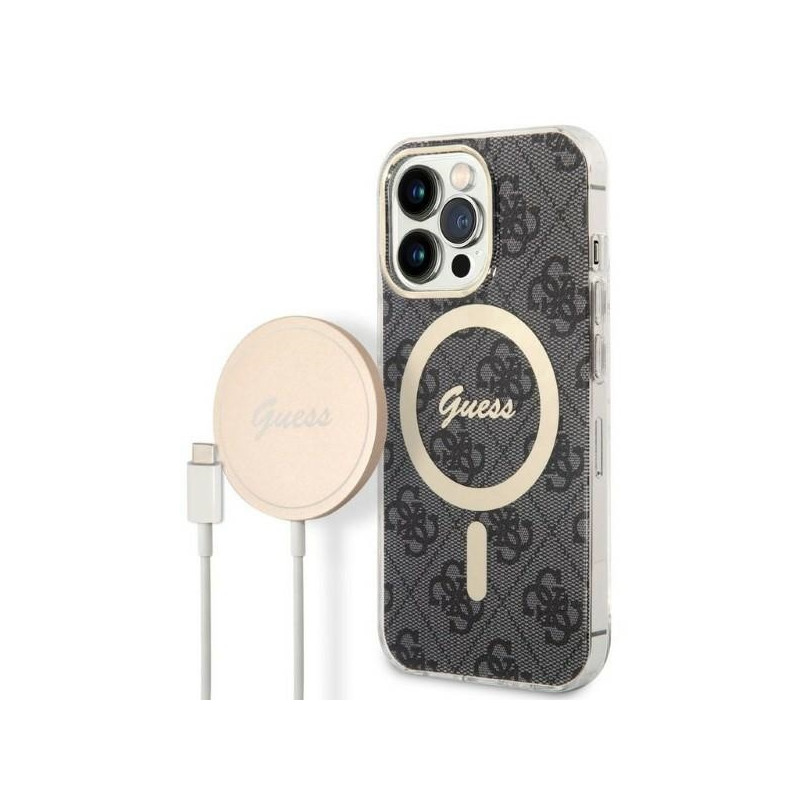 Zestaw Guess etui + ładowarka bezprzewodowa GUBPP13XH4EACSK Apple iPhone 13 Pro Max czarny/black hard case 4G Print MagSafe