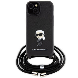 Etui Karl Lagerfeld KLHCP15SSASKNPSK Apple iPhone 15 hardcase Crossbody Saffiano Monogram Metal Pin Karl & Choupette czarny/blac