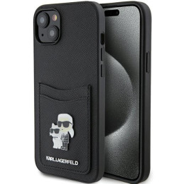 Etui Karl Lagerfeld KLHCP15SSAPKCNPK Apple iPhone 15 hardcase Saffiano Cardslot Karl&Choupette Metal Pin czarny/black