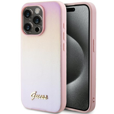 Etui Guess GUHCP15LPSAIRSP Apple iPhone 15 Pro hardcase Saffiano Iridescent Script różowy/pink