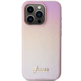 Etui Guess GUHCP15LPSAIRSP Apple iPhone 15 Pro hardcase Saffiano Iridescent Script różowy/pink