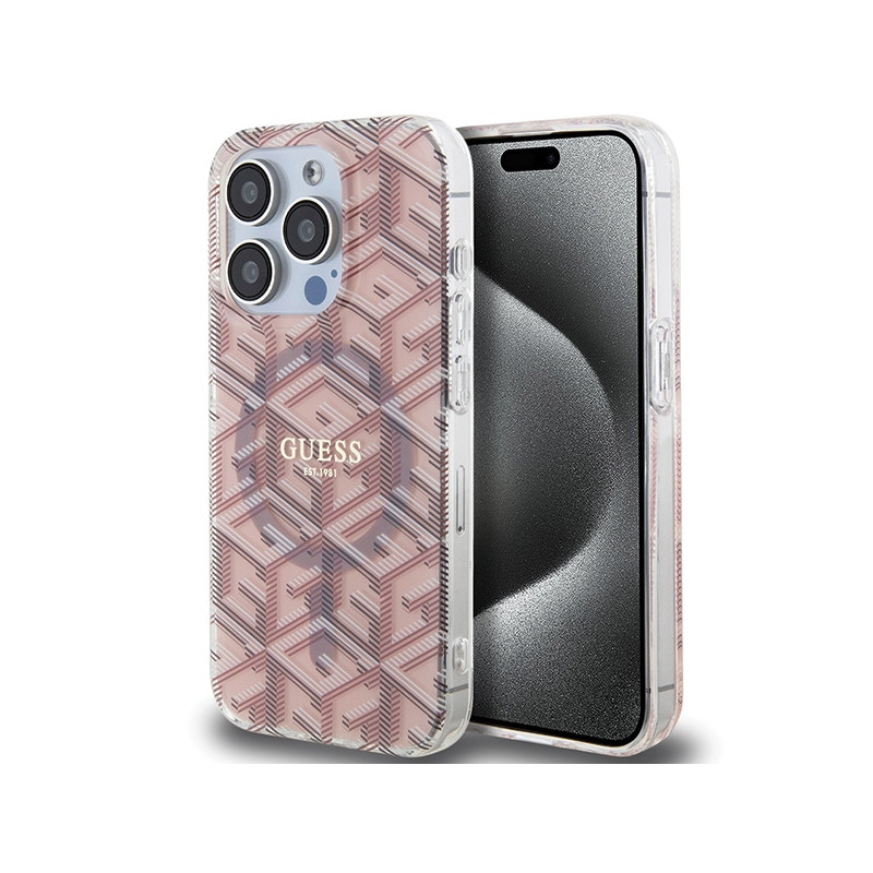Etui Guess GUHMP15LHGCUSTGP Apple iPhone 15 Pro hardcase IML GCube MagSafe różowy/pink