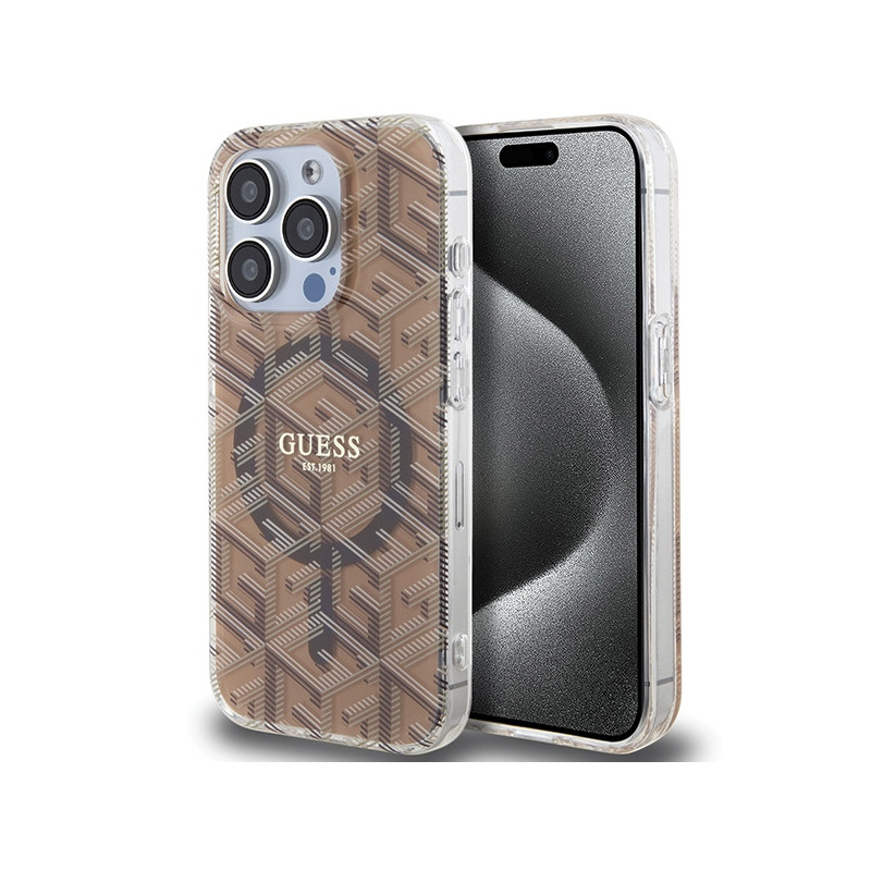 Etui Guess GUHMP15LHGCUSTGW Apple iPhone 15 Pro hardcase IML GCube MagSafe brązowy/brown