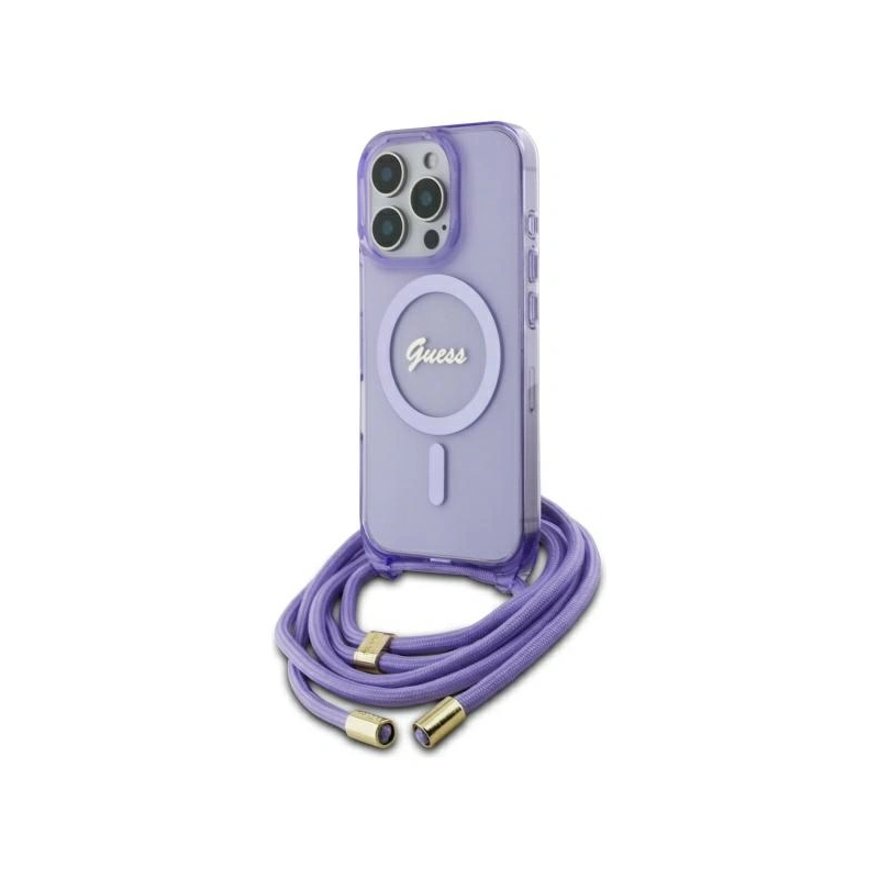 Etui Guess GUHMP16LHCTSGNSU Apple iPhone 16 Pro hardcase Crossbody Cord Script MagSafe fioletowy/purple