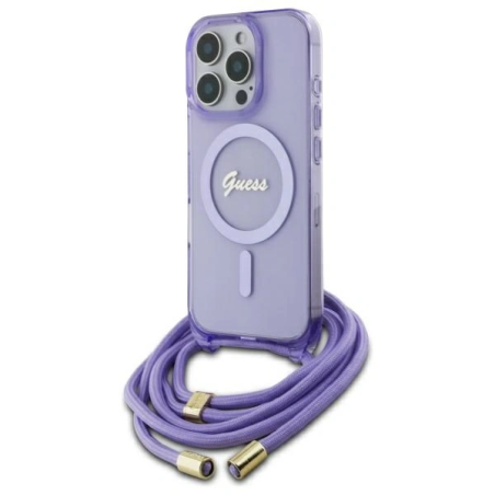 Etui Guess GUHMP16LHCTSGNSU Apple iPhone 16 Pro hardcase Crossbody Cord Script MagSafe fioletowy/purple