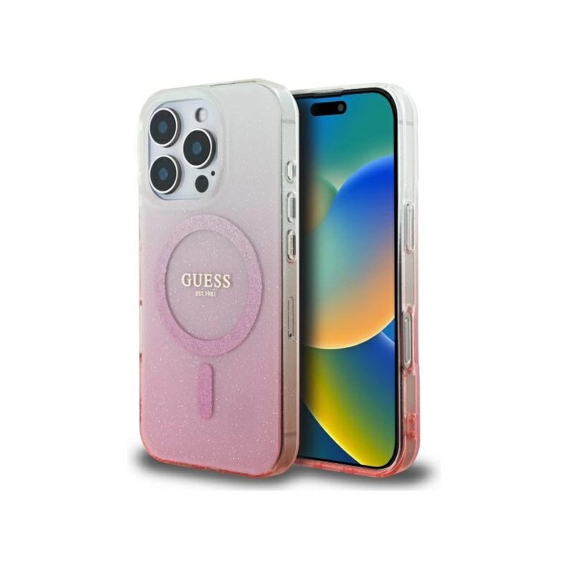 Etui Guess GUHMP16LHGRCELP Apple iPhone 16 Pro hardcase IML Glitter Gradient MagSafe różowy/pink