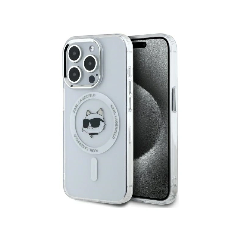 Etui Karl Lagerfeld KLHMP15LHLSCHH Apple iPhone 15 Pro hardcase IML Metal Choupette Head MagSafe biały/white