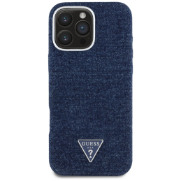 Etui Guess Denim Triangle Logo MagSafe do Apple iPhone 16 Pro niebieski