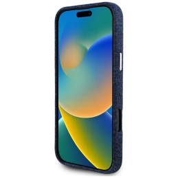 Etui Guess Denim Triangle Logo MagSafe do Apple iPhone 16 Pro niebieski