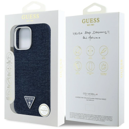 Etui Guess Denim Triangle Logo MagSafe do Apple iPhone 16 Pro niebieski