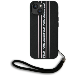 Etui Karl Lagerfeld Saffiano Athleisure Stripes Cord do Apple iPhone 15 czarno-różowy
