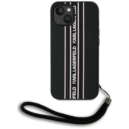 Etui Karl Lagerfeld Saffiano Athleisure Stripes Cord do Apple iPhone 15 czarno-różowy