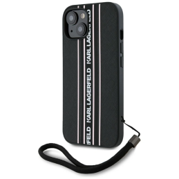 Etui Karl Lagerfeld Saffiano Athleisure Stripes Cord do Apple iPhone 15 czarno-różowy