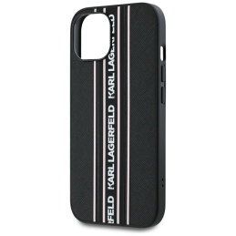 Etui Karl Lagerfeld Saffiano Athleisure Stripes Cord do Apple iPhone 15 czarno-różowy