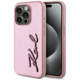 Etui Karl Lagerfeld Wrinkled Metal Signature do Apple iPhone 15 Pro różowy