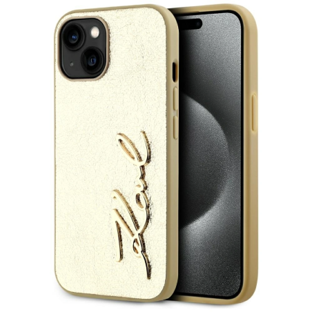 Etui Karl Lagerfeld Wrinkled Metal Signature do Apple iPhone 15 złoty