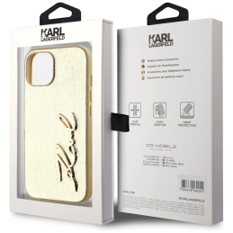 Etui Karl Lagerfeld Wrinkled Metal Signature do Apple iPhone 15 złoty
