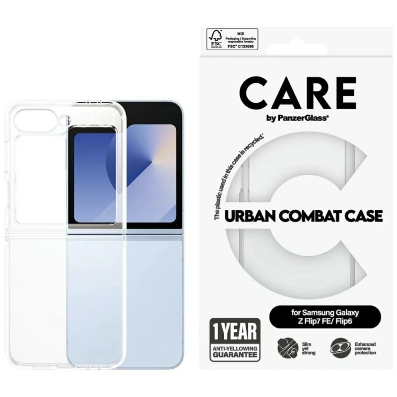 Etui CARE by PanzerGlass Flagship Urban Combat do Samsung Galaxy Z Flip7 FE / Flip6 przezroczysty