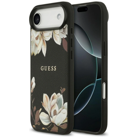 Etui Guess Grained Flowers Classic Logo MagSafe do Apple iPhone Air czarny