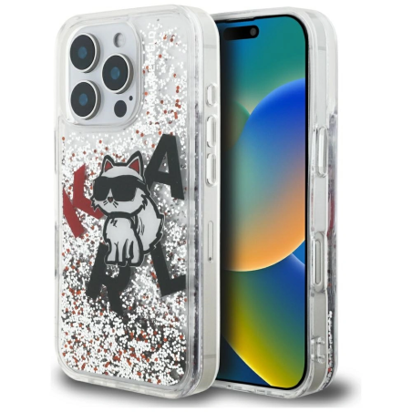 Etui Karl Lagerfeld Liquid Glitter Choupette Logo do Apple iPhone 16 Pro przezroczysty