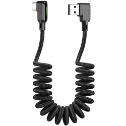MCDODO KABEL KĄTOWY USB-C SPIRALNY SPRĘŻYNOWY SZYBKIE ŁADOWANIE TYP C LED