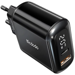 MCDODO SZYBKA ŁADOWARKA SIECIOWA DO TELEFONU 2X USB USB-C PD 20W MIERNIK