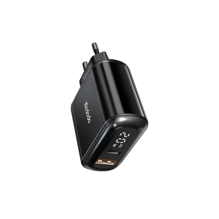 MCDODO SZYBKA ŁADOWARKA SIECIOWA DO TELEFONU 2X USB USB-C PD 20W MIERNIK
