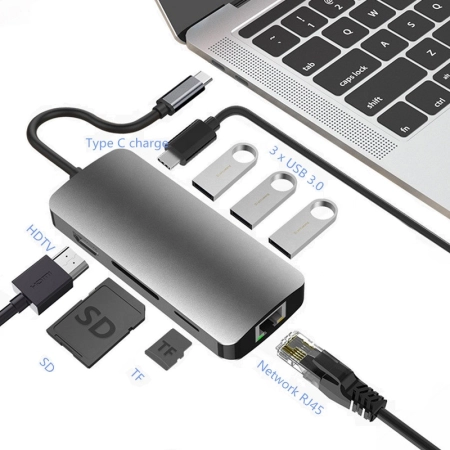 Hub 8w1 Stacja dokująca USB - C HDMI 4K SD do Macbook Pro/Air