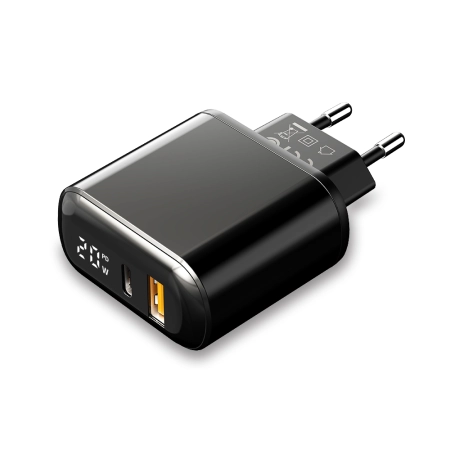 MCDODO SZYBKA ŁADOWARKA SIECIOWA DO TELEFONU 2X USB USB-C PD 20W MIERNIK