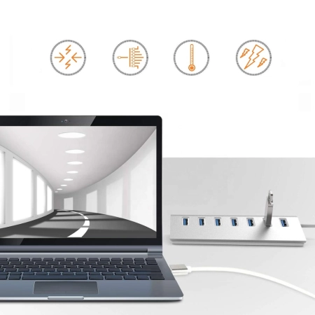HUB USB ROZDZIELACZ ROZGAŁĘŹNIK PORTÓW AKTYWNY ZASILANIE SZYBKI 7X USB 3.0