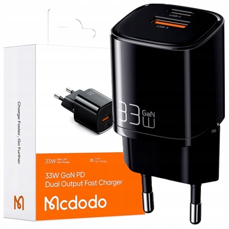 MCDODO SZYBKA ŁADOWARKA SIECIOWA DO TELEFONU ZASILACZ 2X USB USB-C 33W GAN